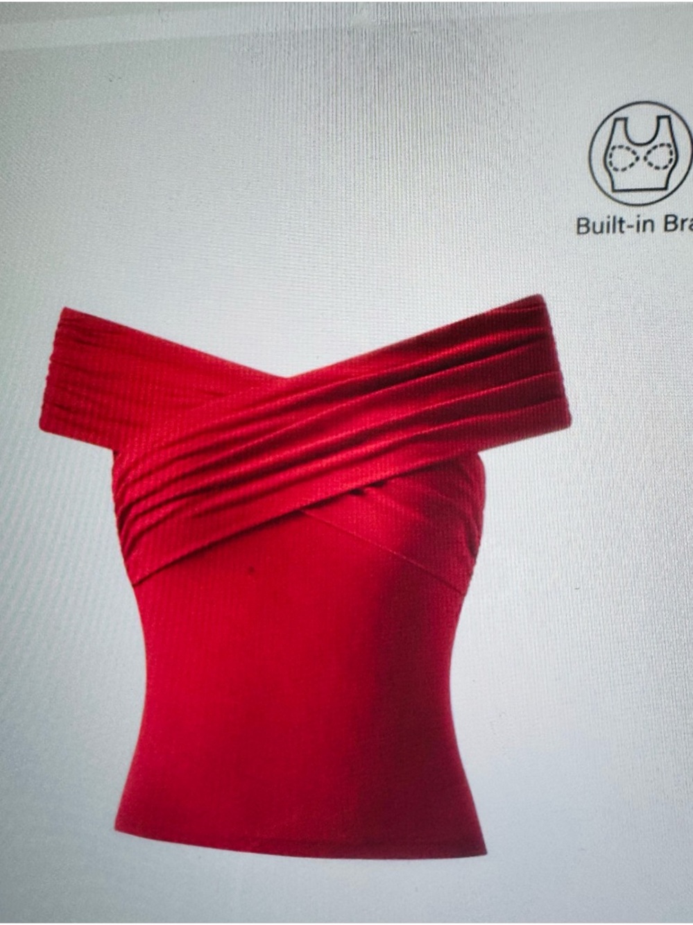 OGL Red Off-Shoulder Ruched Crop Top - Picture 2 of 5